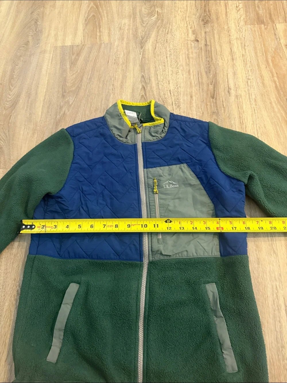 L.L. Bean Kids Quilted Puffer-Panel Fleece Jacket in Forest Green & Navy